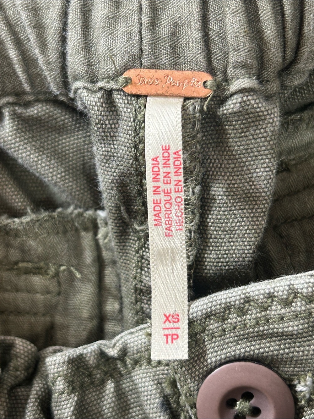 Free People XS Olive Green Cargo Utility Pants Heavy Cotton Elastic Waist Ankle - Picture 3 of 8